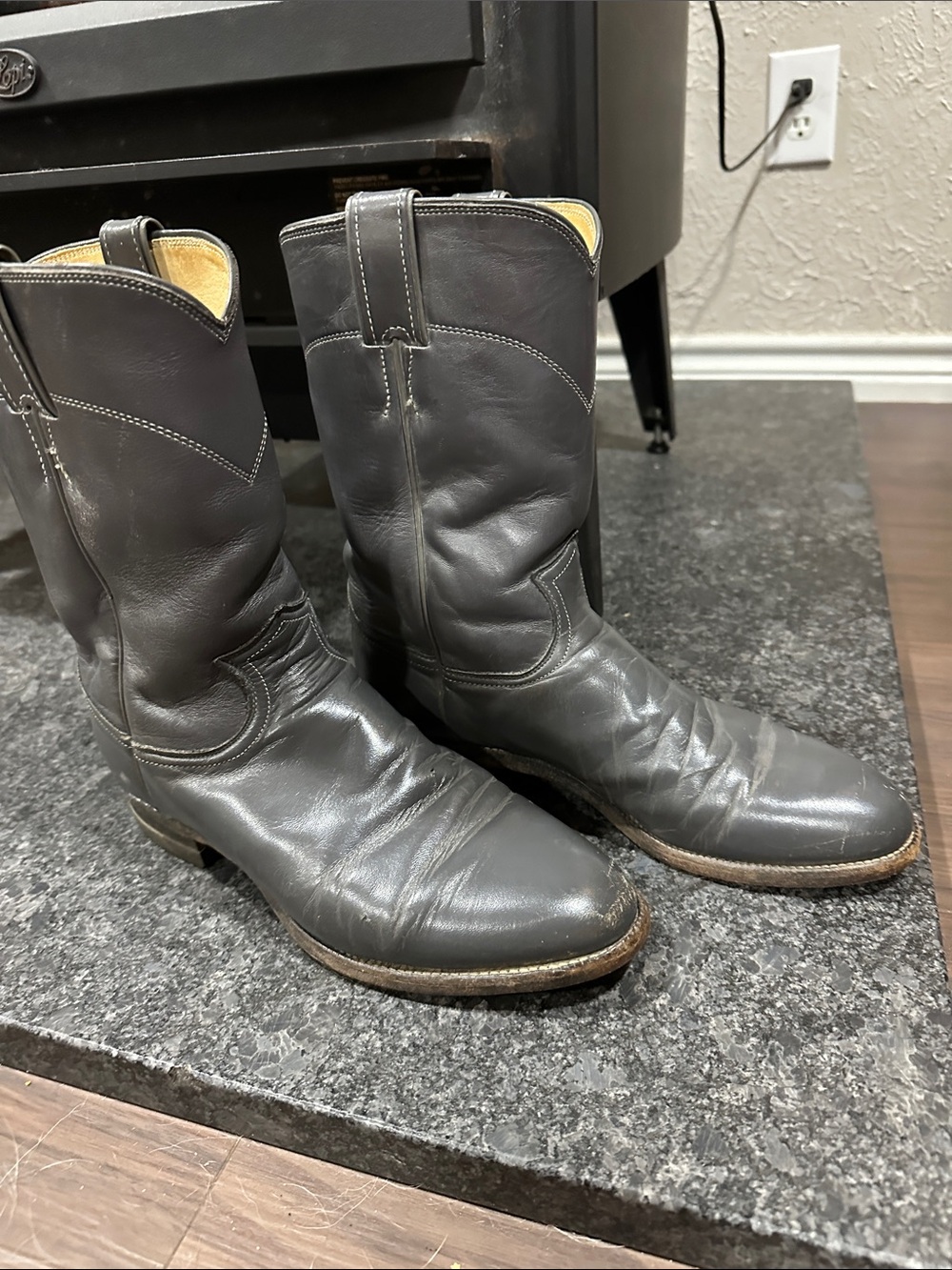 Justin Boots Men's Gray Leather Western Cowboy Boots